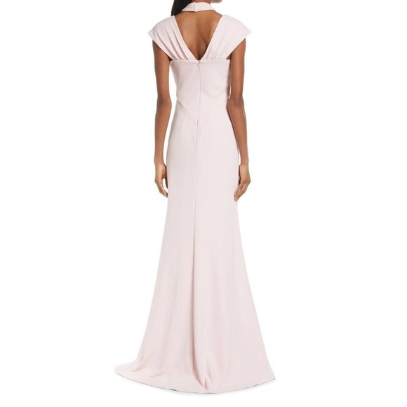 TADASHI SHOJI Cap Sleeve Cross Neck Trumpet Gown Dress Dusty Rose Large 10-12 - Picture 2 of 12